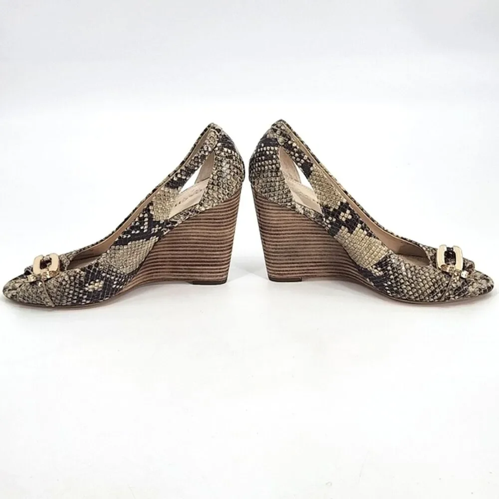Coach Larchmont Natural Print Snake Wedge Women's Size 8 Leather Peep Toe Shoes